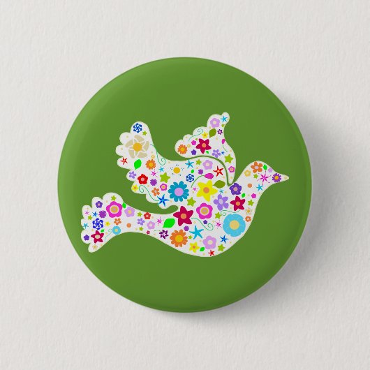 花の白い鳩 缶バッジ (正面)