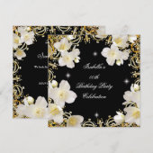 花の白金 ブラック エリート 女性の誕生日 招待状 (正面/裏面)