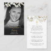 花の白黒フォト葬儀祈りの言葉カード 名刺 (正面/裏面)