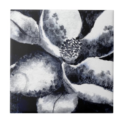 「花の白」キッチンガーデン陶芸瓦 タイル (正面)