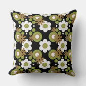 花の真珠とドーナツCamelオリーブ白ブラック クッション (正面)