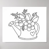 花の着色ページ付き庭散水缶 ポスター (正面)