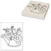 花の着色ページ付き庭散水缶 ラバースタンプ (押印)