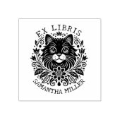 花の神秘の猫の本 Ex Libris ラバースタンプ (インプリント)