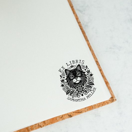 花の神秘の猫ブックエクスリブリス ラバースタンプ