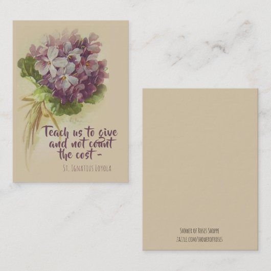 花の神聖なカードとのSt Ignatius Loyolaの引用文 名刺 (正面/裏面)