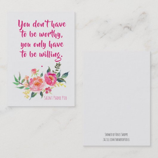 花の神聖なカードとのSt. Padre PIOの引用文 名刺 (正面/裏面)