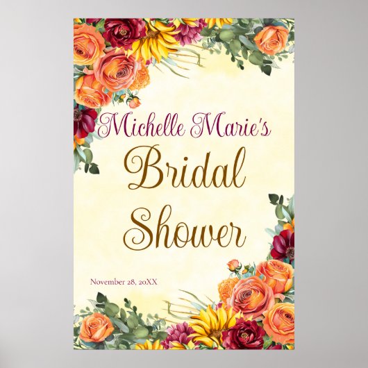 花の秋のブライダルシャワーポスター ポスター (正面)
