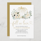 花の秋の恋 白いパンプキンの花嫁のシャワーパーティ 招待状 (正面/裏面)