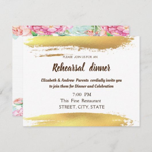 花の筆致　ウェディング　リハーサルディナー 招待状 (正面/裏面)