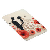 花の紙のアートの新婦と新郎 マグネット (右側)