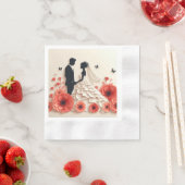 花の紙のアートの新婦と新郎 縁ありカクテルナプキン (インサイチュ)