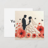 花の紙のアートの花嫁と花婿 招待状 (正面/裏面)