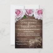 花の素朴なメーソンジャーは結婚式招待状をつけます 招待状 (正面)