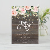 花の素朴な木ライト第50誕生日 招待状 (スタンド正面)