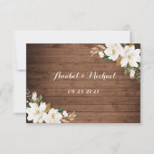 花の素朴な木製のひもはマグノリアRSVPをつけます 招待状 (裏面)