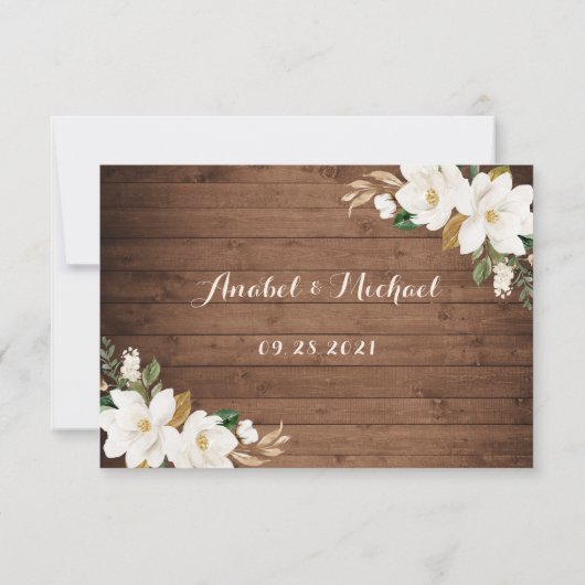 花の素朴な木製のひもは詳細の挿入物をつけます 招待状 (裏面)