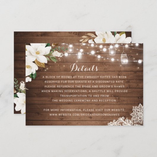 花の素朴な木製のひもは詳細の挿入物をつけます 招待状 (正面/裏面)