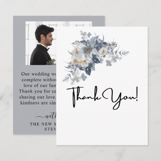 花の素朴な水彩画のイラスト サンキューカード (正面/裏面)