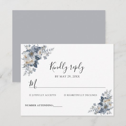 花の素朴な水彩画イラスト 出欠カード (正面/裏面)