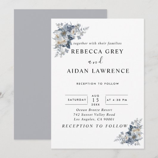 花の素朴な水彩画イラスト 招待状 (正面/裏面)