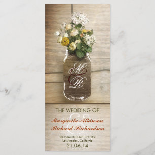 花の素朴な結婚式のプログラムを持つメイスンジャー プログラム