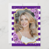 花の紫とゴールドの写真 50歳の誕生日 招待状 (裏面)