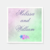 花の紫と緑の結婚羊毛 スタンダードカクテルナプキン (正面)