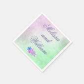 花の紫と緑の結婚羊毛 スタンダードカクテルナプキン (角)