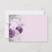 花の紫と銀のラベンダー色の結婚式の食事選択の返信カード 出欠カード (裏面)