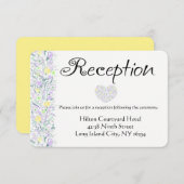 花の紫と黄色の結婚式の受付の花 招待状 (正面/裏面)