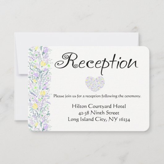 花の紫と黄色の結婚式の受付の花 招待状 (正面)