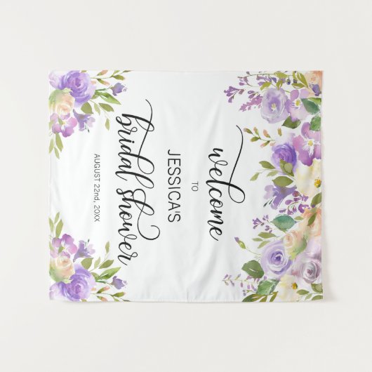 花の紫のウェルカム ブライダル シャワーの背景 タペストリー (正面(横))