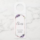 花の紫のローズゴールドボタニカルウェディング ボトルネックタグ (正面)
