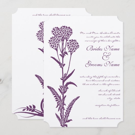 花の紫の宗教的な結婚式の招待状 招待状 (正面/裏面)