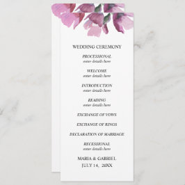 花の紫の水彩画のブーケ　結婚式のプログラム 招待状