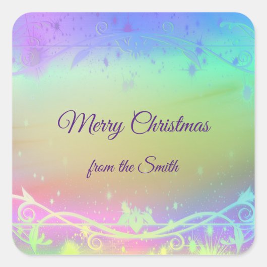 花の紫色のクリスマスの背景 スクエアシール (正面)