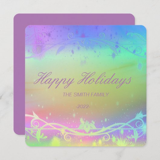 花の紫色のクリスマスバックグラウンドホリデーカー シーズンカード (正面/裏面)