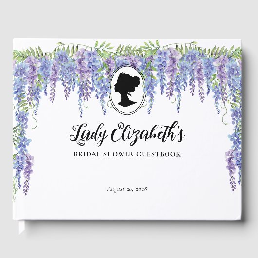 花の紫色のヴィンテージ・リージェンシー・テーマのブライズシャワー ゲストブック (正面)