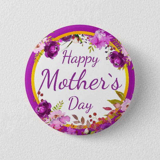 花の紫色の幸せな母` s日、最も最高のなお母さん 缶バッジ (正面)