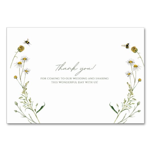 花の結婚式のお礼カード - 編集可能な名前 テーブルナンバー (正面)