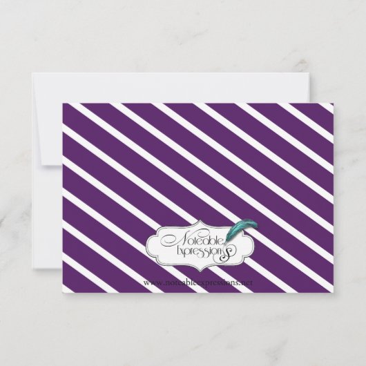 花の結婚式のリハーサルの夕食が付いている紫色のストライプ 招待状 (裏面)