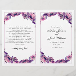 花の結婚式プログラム。紫色の教会の儀式