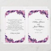 花の結婚式プログラム。紫色の教会の儀式 (正面/裏面)