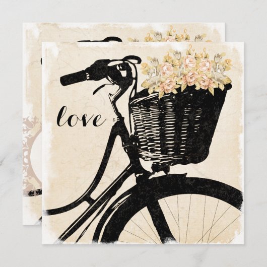 花の結婚式招待状が付いているお洒落な自転車 招待状 (正面/裏面)