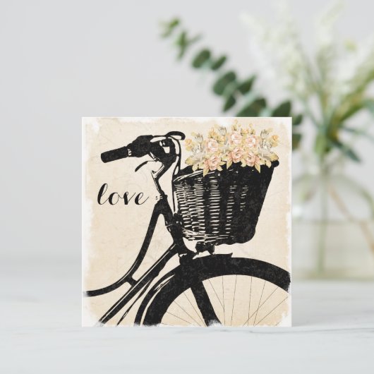 花の結婚式招待状が付いているお洒落な自転車 招待状 (スタンド正面)