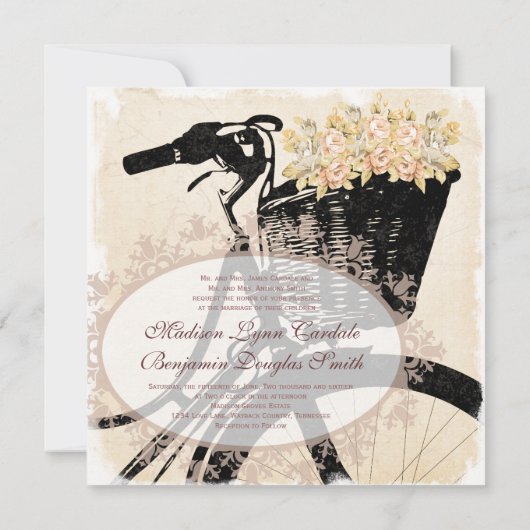 花の結婚式招待状が付いているお洒落な自転車 招待状 (裏面)