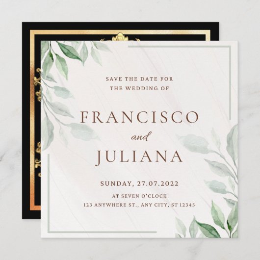 花の結婚式招待状カード Save The Date 招待状 (正面/裏面)