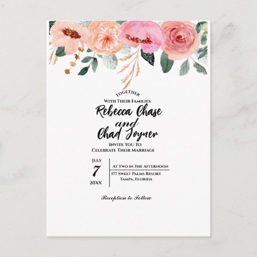 花の結婚式招待状 ポストカード (正面)