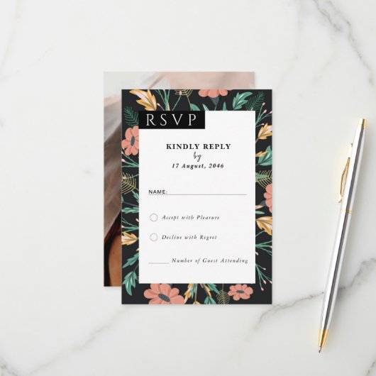 花の結婚式招待状RSVPカード 出欠カード (正面/裏面インサイチュ)